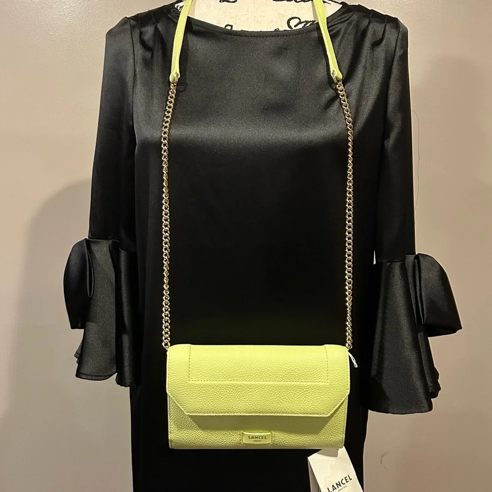 Lancel Ninon Leather Lime Chain Wallet Crossbody - Picture 2 of 10